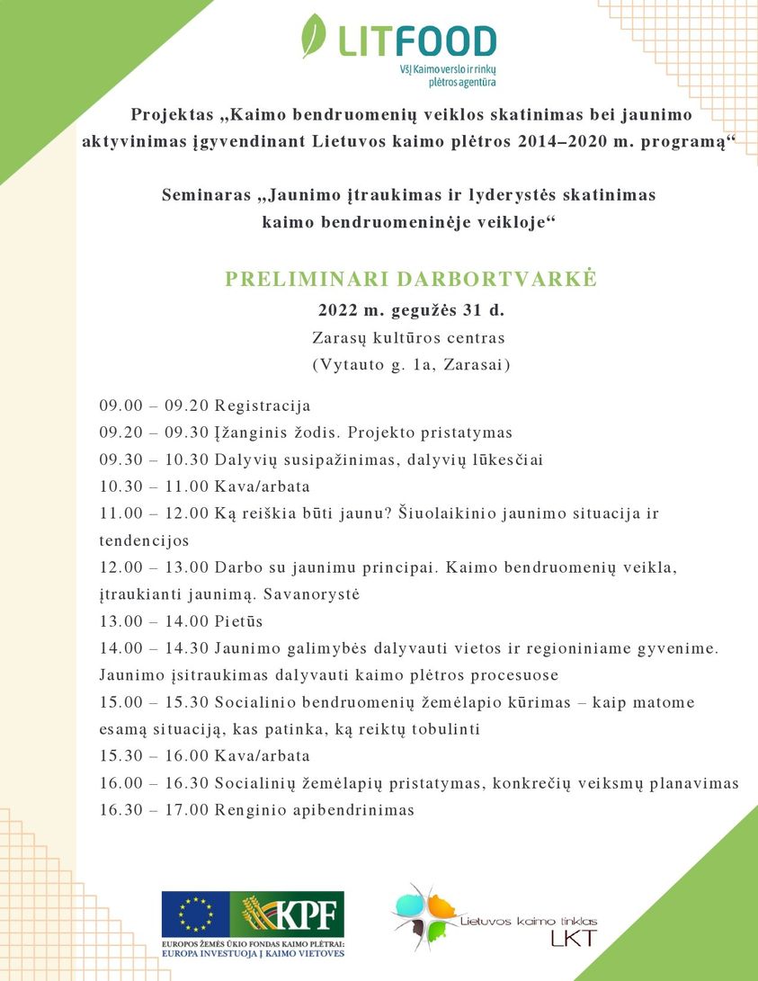 Jaunimo įtraukimas ir lyderystės skatinimas kaimo bendruomeninėje veikloje